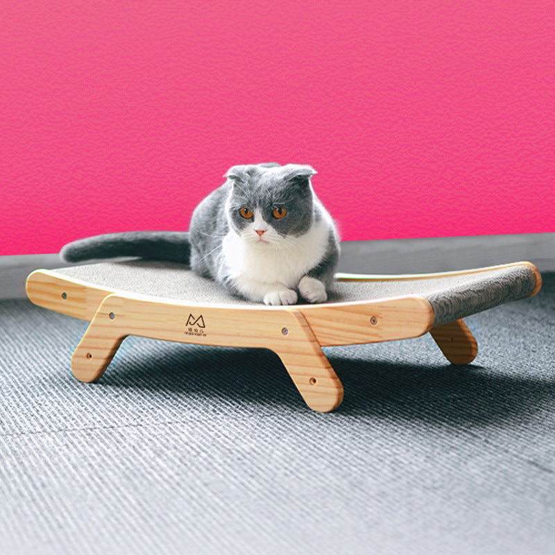 Deformation cat bed made of wood with a curved design for comfortable lounging for cats
