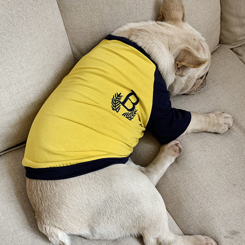 Cute yellow and navy dog shirt for dog parent-child matching clothes for stylish pet and owner outfits