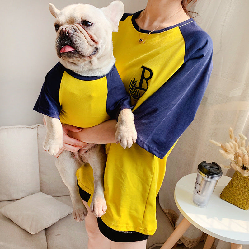 Petpal accessories dog parent-child matching clothes in yellow and navy for stylish pet owners