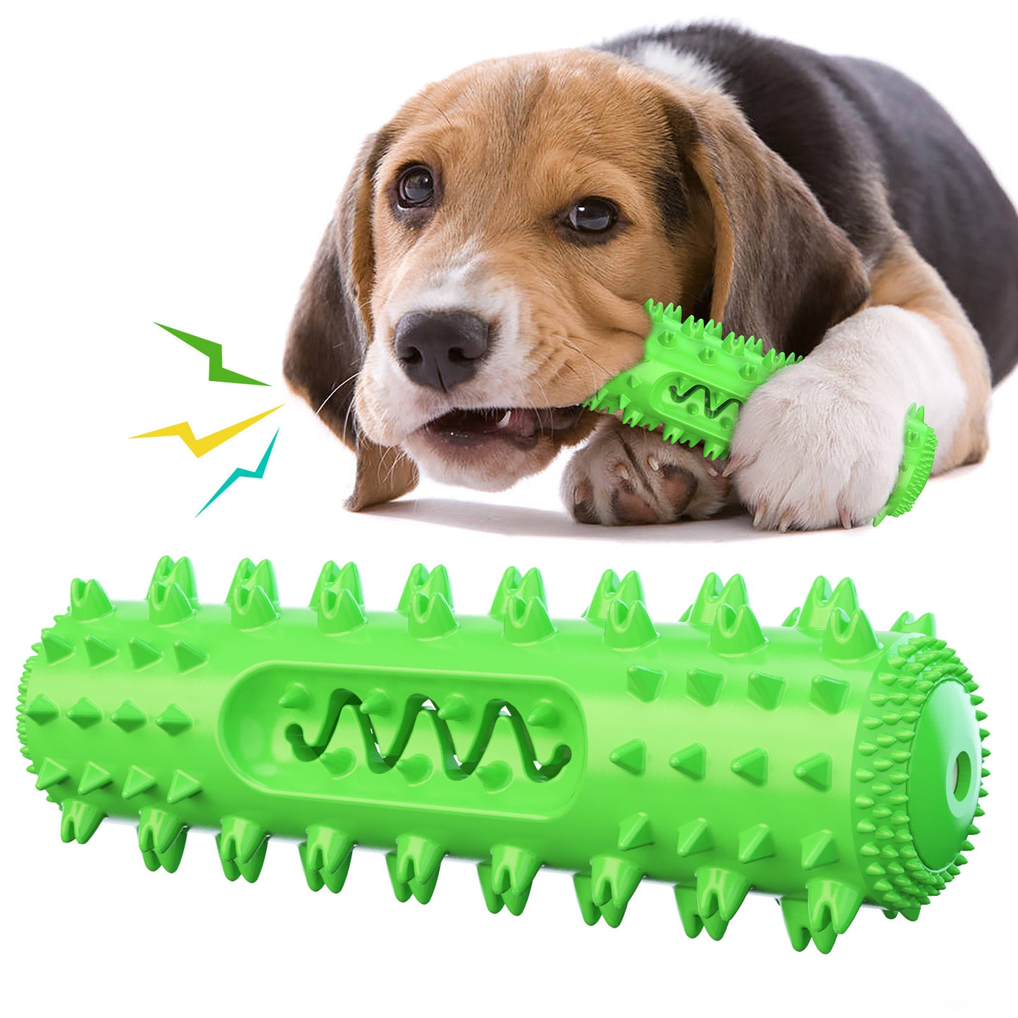 Petpal dog teething toy in bright green designed for puppies to soothe gums and promote healthy chewing
