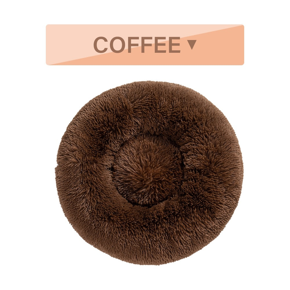 Brown fluffy donut dog bed by Petpal accessories for cozy pet comfort