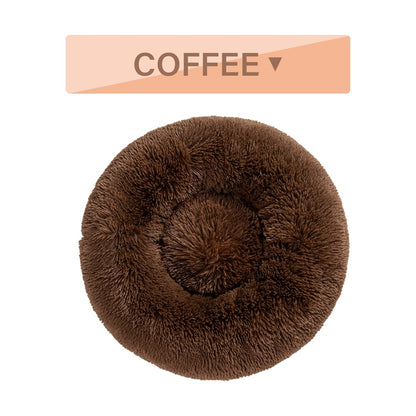 Brown fluffy donut dog bed by Petpal accessories for cozy pet comfort