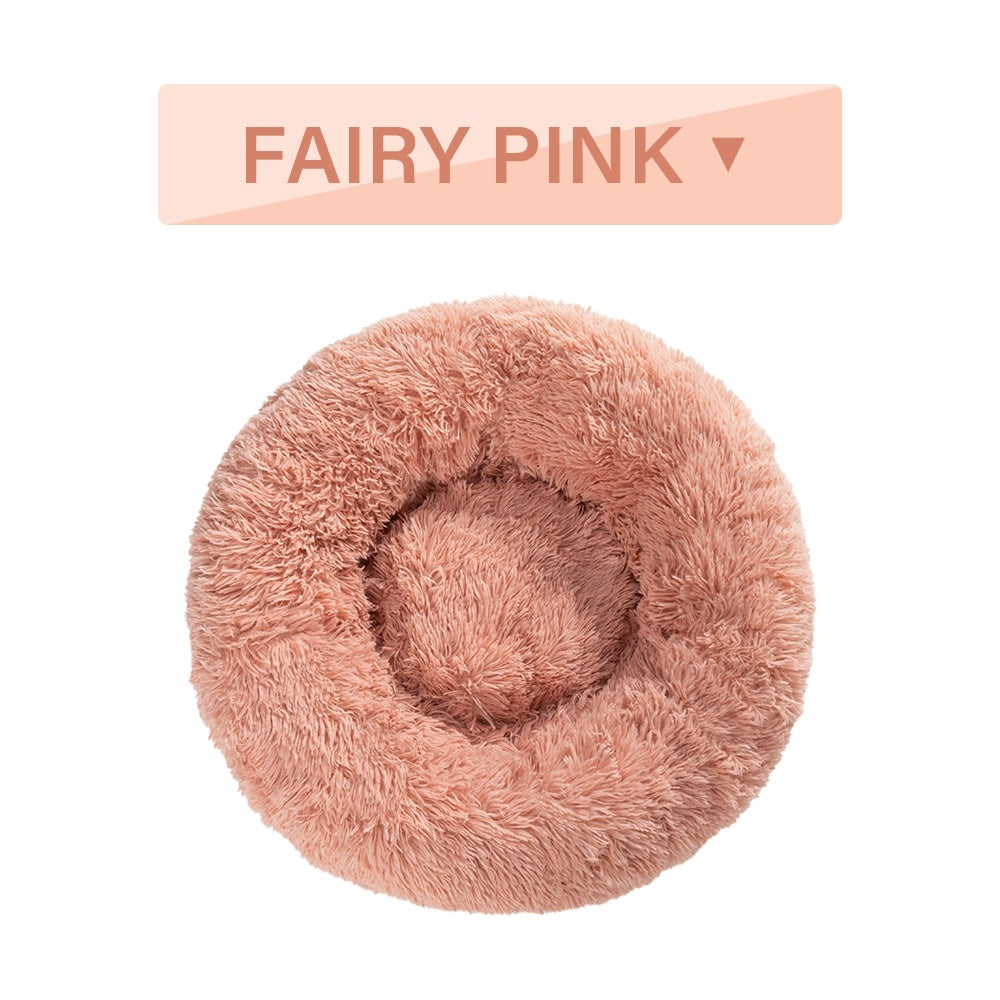 Fairy pink fluffy donut dog bed perfect for small and medium dogs for cozy relaxation