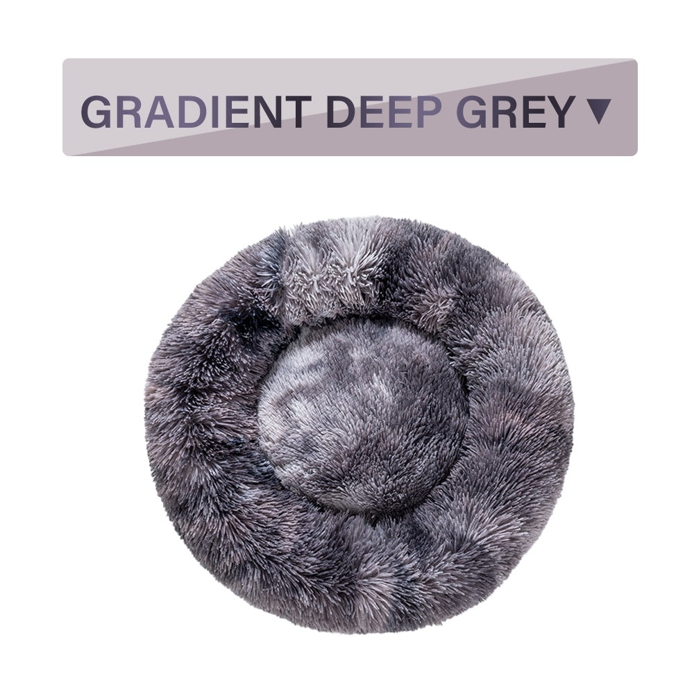 Fluffy donut dog bed in gradient deep grey for ultimate pet comfort and relaxation