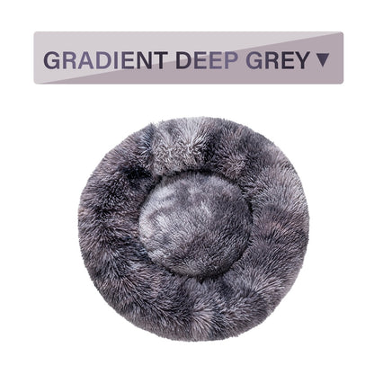 Fluffy donut dog bed in gradient deep grey for ultimate pet comfort and relaxation
