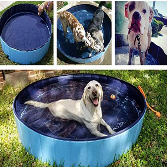 Non-slip foldable pet pool outdoors on grass
