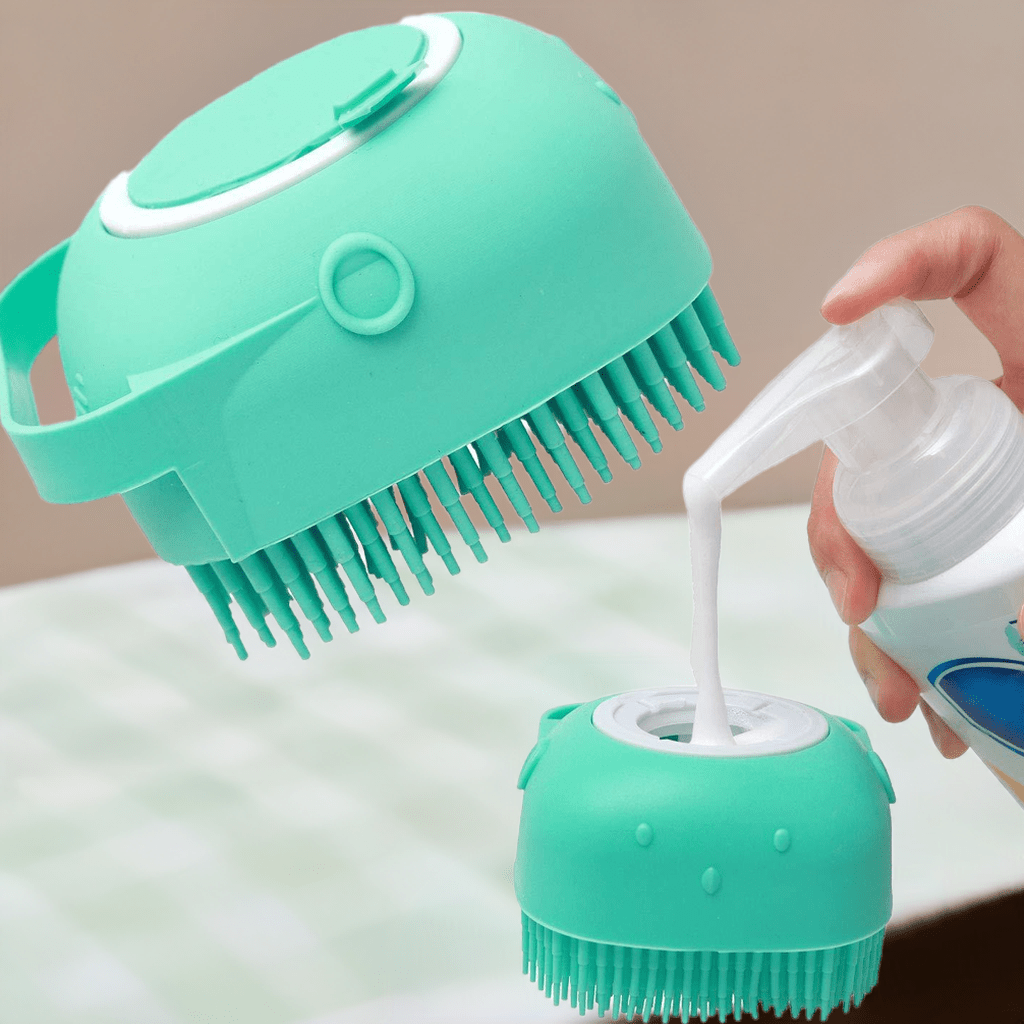Shampoo dispenser pet brush with massage bristles