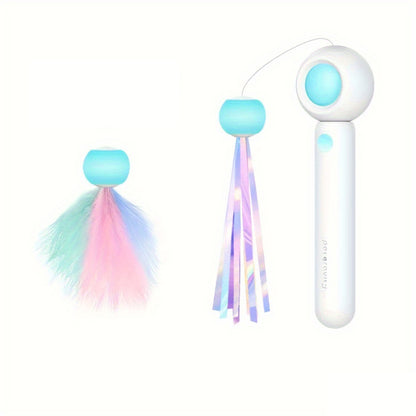 Petpal Accessories Indoor Cat Exercise Toy with Colorful Wand and Interactive Feathers