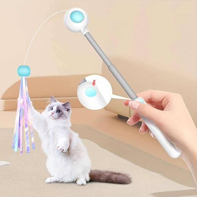 Petpal indoor cat exercise toy with feather wand and adjustable ribbon for playful indoor cats