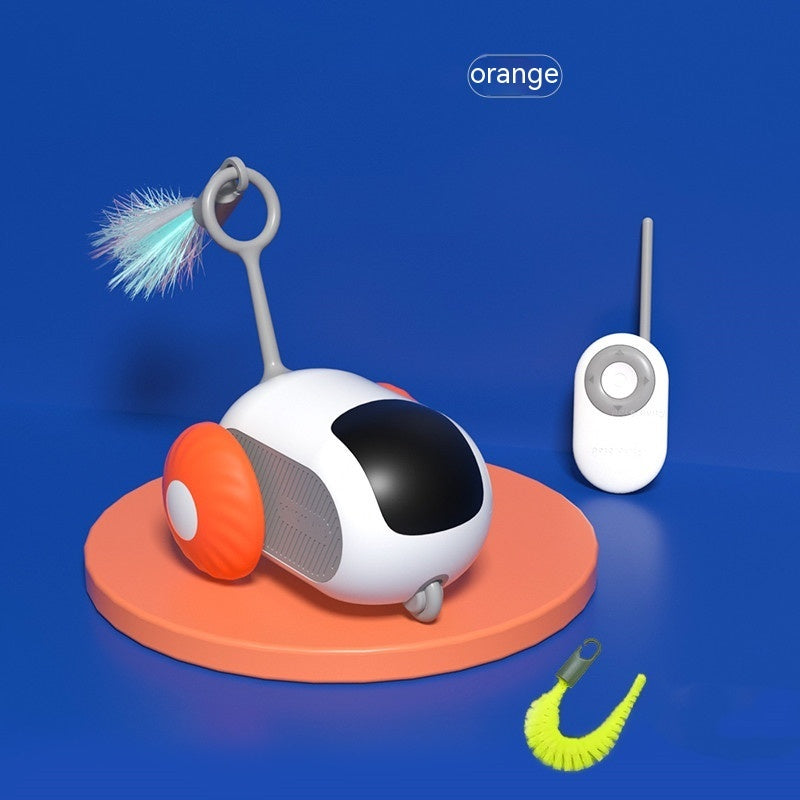Interactive Cat Car Toy in Orange with Remote Control and Feather Attachment for Cat Playtime