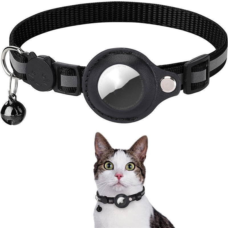 Kitten Airtag protective collar in black, designed for safety and tracking with a bell