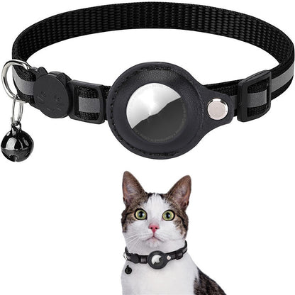 Kitten Airtag protective collar in black, designed for safety and tracking with a bell