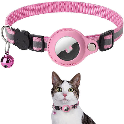 Pink Kitten Airtag protective collar with bell and adjustable strap for tracking pets