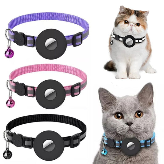 Colorful Kitten Airtag protective collars in purple, pink, black with bells for tracking your pet