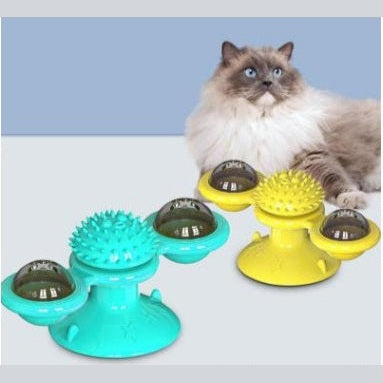 Petpal multi-function cat scratching toy in turquoise and yellow with interactive features for playful cats
