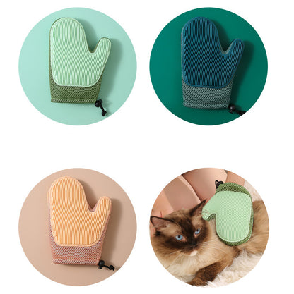 Colorful 2-in-1 pet grooming glove designed for effective shedding and massage on pets
