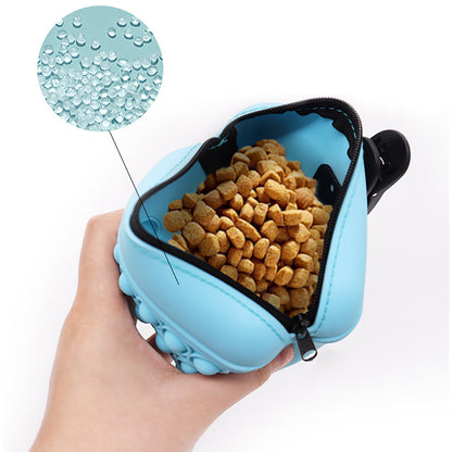 Portable pet treat storage in blue, designed to keep snacks fresh and easily accessible for pets