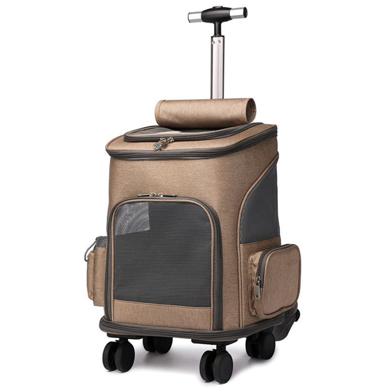 Portable pet trolley backpack from Petpal accessories with wheels and mesh sides for easy travel