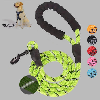 Bright green reflective puppy leash for night walks with comfortable grip for safe outdoor adventures