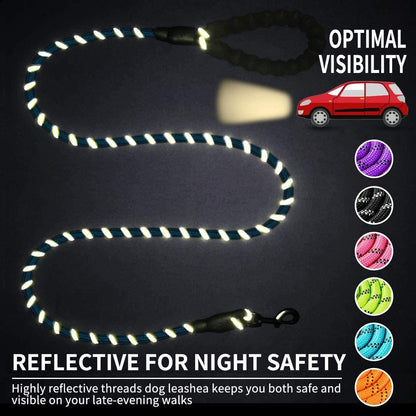 Reflective puppy leash for night walks featuring highly reflective threads for optimal visibility