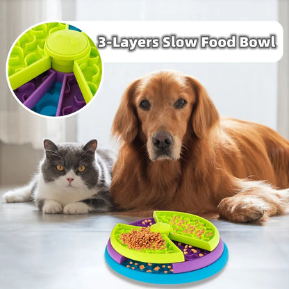 Petpal rotating pet food bowl with three layers to slow down dogs and cats during mealtime
