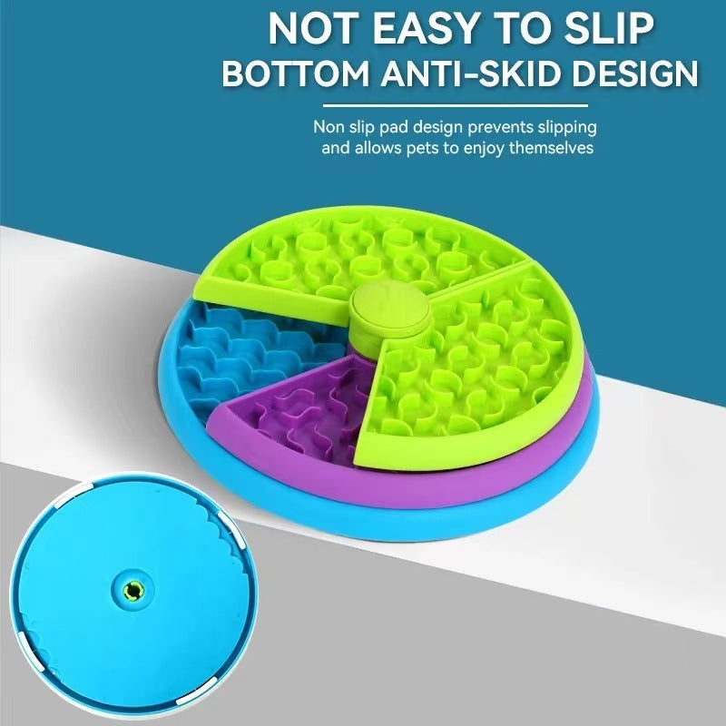 Rotating pet food bowl with a non-slip design for preventing sliding during mealtime