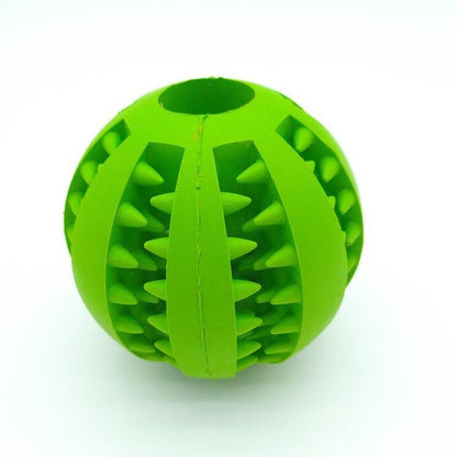 Bright green rubber dog ball toy with textured spikes for added grip and fun playtime