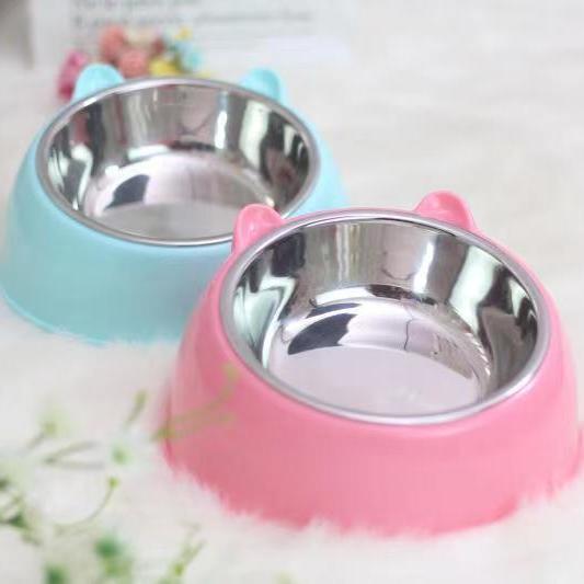 Petpal stainless steel dog bowl with cute cat ears in pink and blue colors