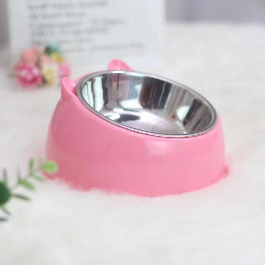 Pink pet bowl with stainless steel dog bowl insert for stylish pet feeding
