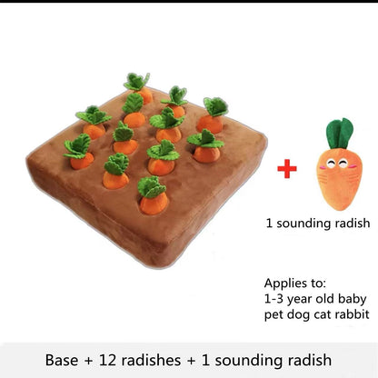 Carrot-shaped plush chew toy for dogs