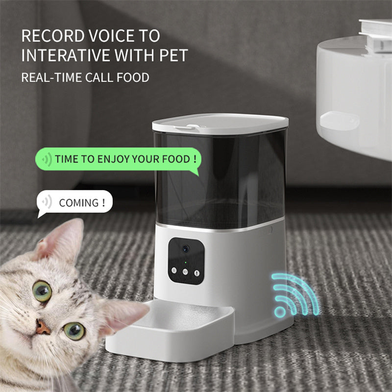 Pet food dispenser with voice playback and timer feature