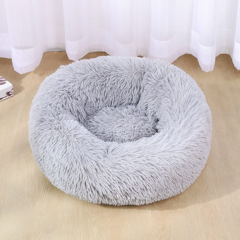 Gray washable pet bed plush designed for comfort and warmth for your furry friends