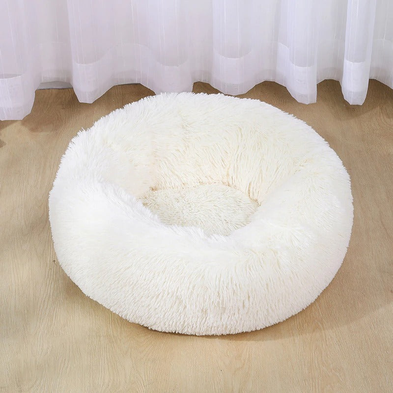 Cozy washable pet bed plush in soft white for ultimate comfort and relaxation